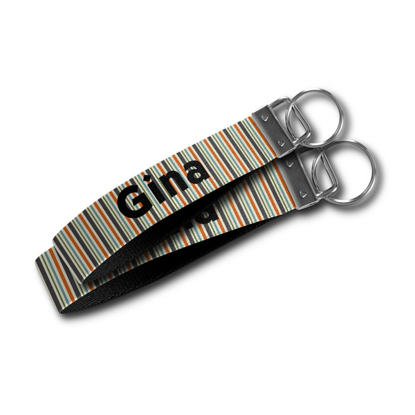 Orange & Blue Stripes Webbing Keychain FOBs - Size Comparison