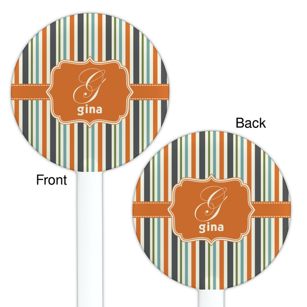 Orange & Blue Stripes White Plastic 5.5" Stir Stick - Double Sided - Round - Front & Back