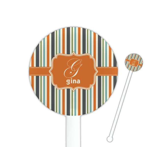 Custom Orange & Blue Stripes 5.5" Round Plastic Stir Sticks - White - Double Sided (Personalized)