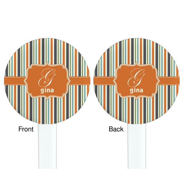 Orange & Blue Stripes White Plastic 7" Stir Stick - Double Sided - Round - Front & Back