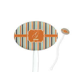 Orange & Blue Stripes 7" Oval Plastic Stir Sticks - White - Single Sided (Personalized)