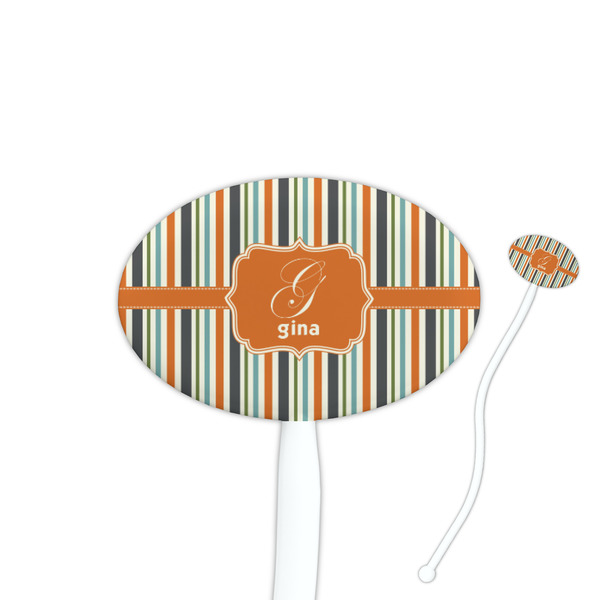 Custom Orange & Blue Stripes Oval Stir Sticks (Personalized)