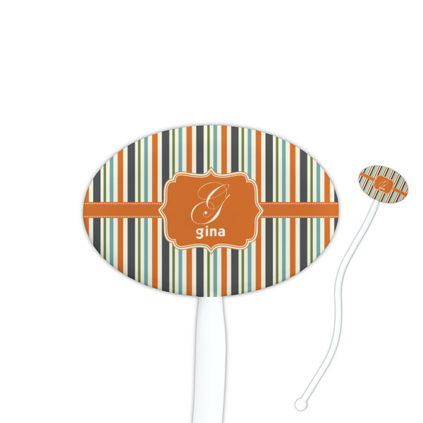 Custom Orange & Blue Stripes Oval Plastic Stir Sticks (Personalized)