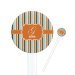 Orange & Blue Stripes 7" Round Plastic Stir Sticks - White - Single Sided (Personalized)
