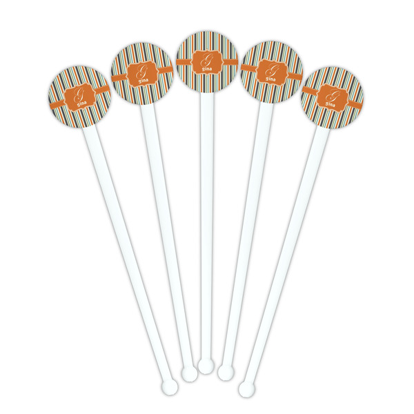 Orange & Blue Stripes White Plastic 7" Stir Stick - Round - Fan View