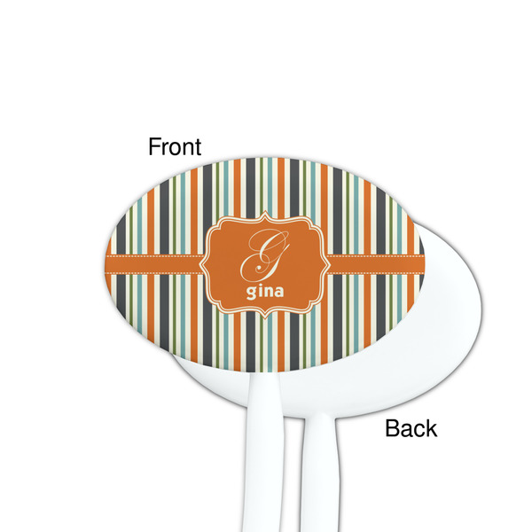 Orange & Blue Stripes White Plastic 7" Stir Stick - Single Sided - Oval - Front & Back