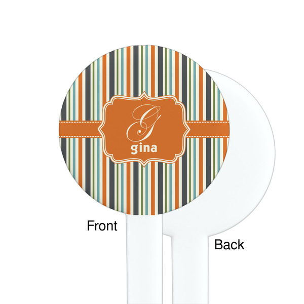 Orange & Blue Stripes White Plastic 7" Stir Stick - Single Sided - Round - Front & Back
