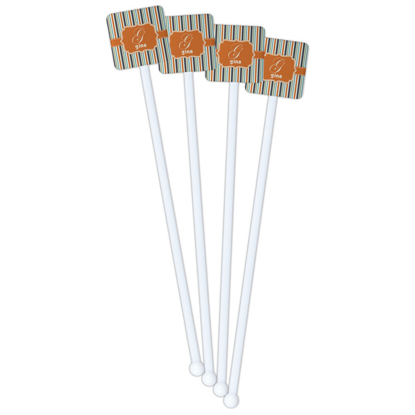 Orange & Blue Stripes White Plastic Stir Stick - Double Sided - Square - Front