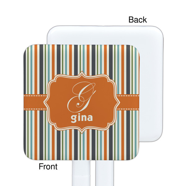Orange & Blue Stripes White Plastic Stir Stick - Single Sided - Square - Approval