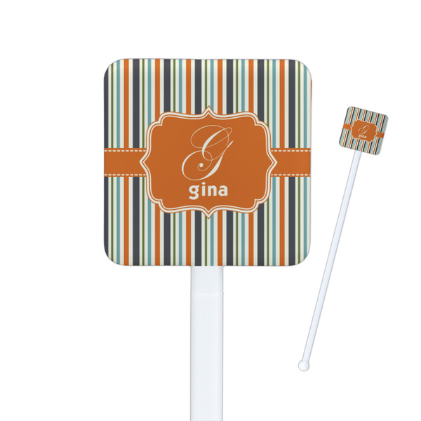 Custom Orange & Blue Stripes Square Plastic Stir Sticks (Personalized)