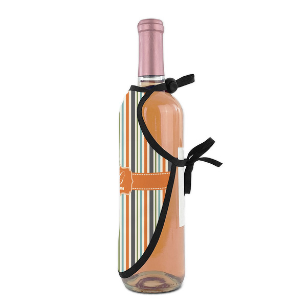 Orange & Blue Stripes Wine Bottle Apron - DETAIL WITH CLIP ON NECK