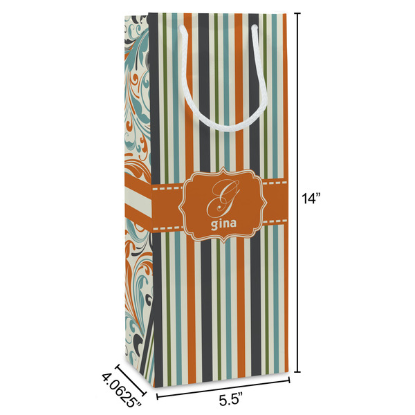 Orange & Blue Stripes Wine Gift Bag - Dimensions
