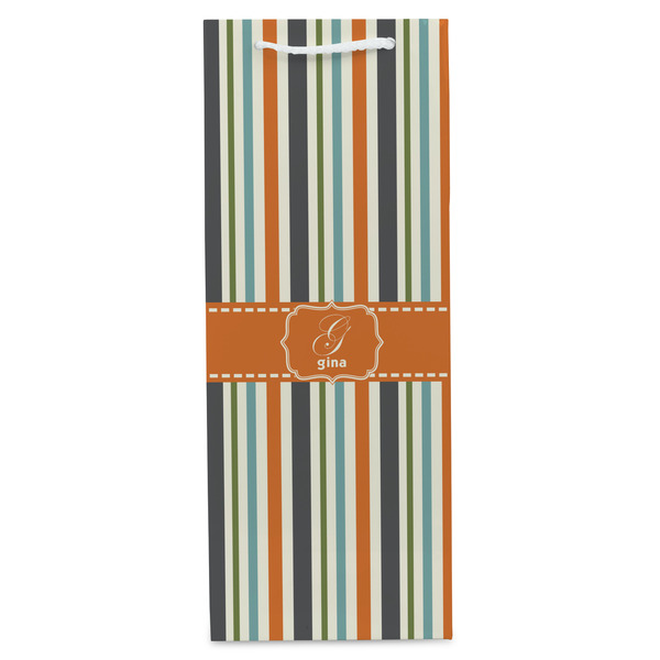 Orange & Blue Stripes Wine Gift Bag - Matte - Front