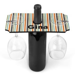 Orange & Blue Stripes Wine Bottle & Glass Holder (Personalized)