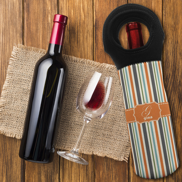 Orange & Blue Stripes Wine Tote Bag - FLATLAY