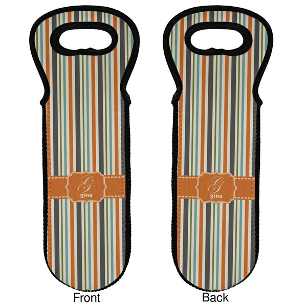 Orange & Blue Stripes Wine Tote Front & Back