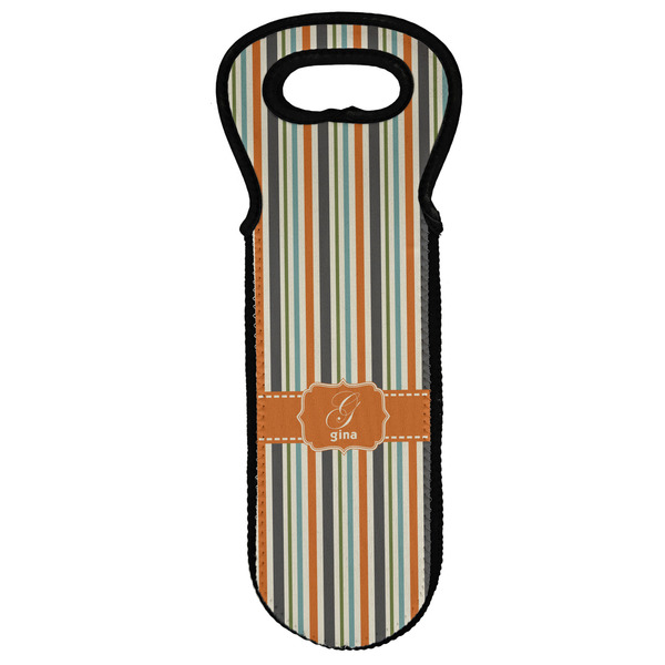 Custom Orange & Blue Stripes Wine Tote Bag (Personalized)