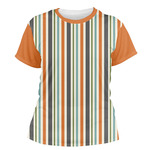 Orange & Blue Stripes Women's Crew T-Shirt - Medium