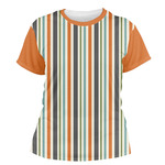 Orange & Blue Stripes Women's Crew T-Shirt - 2X Large
