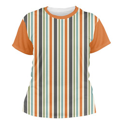 Orange & Blue Stripes Women's Crew T-Shirt (Personalized)