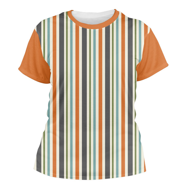 Custom Orange & Blue Stripes Women's Crew T-Shirt - Large