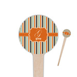Orange & Blue Stripes 4" Round Wooden Food Picks - Single Sided (Personalized)
