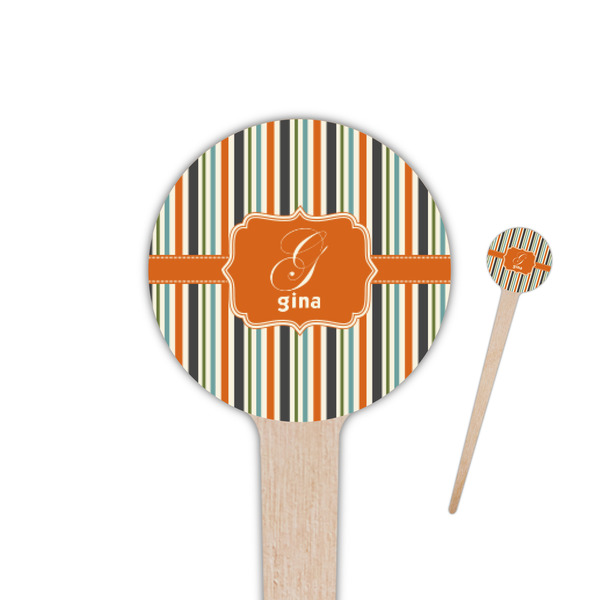 Custom Orange & Blue Stripes 4" Round Wooden Food Picks - Double Sided (Personalized)