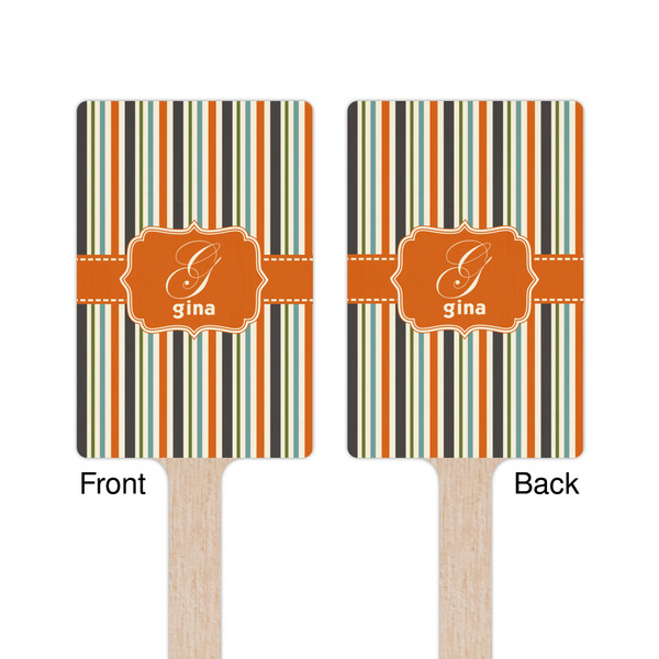 Orange & Blue Stripes Wooden 6.25" Stir Stick - Rectangular - Double Sided - Front & Back