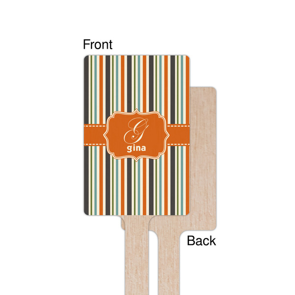 Orange & Blue Stripes Wooden 6.25" Stir Stick - Rectangular - Single - Front & Back