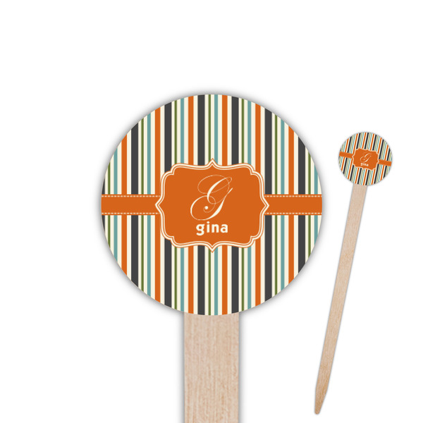 Custom Orange & Blue Stripes Round Wooden Food Picks (Personalized)