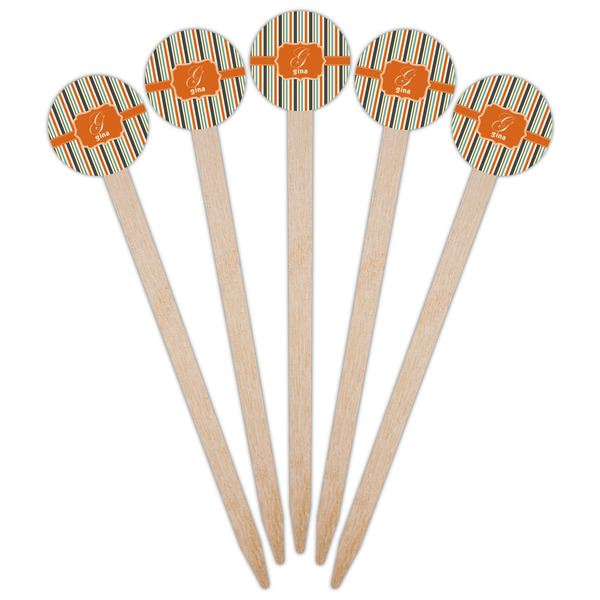 Orange & Blue Stripes Wooden 6" Food Pick - Round - Fan View