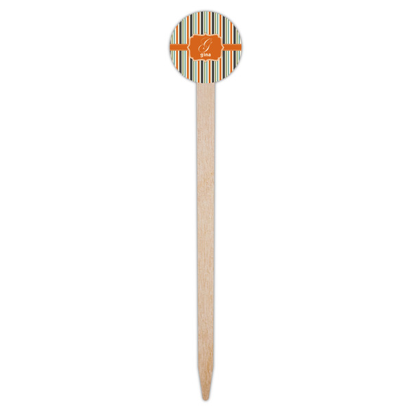 Orange & Blue Stripes Wooden 6" Food Pick - Round - Single Pick