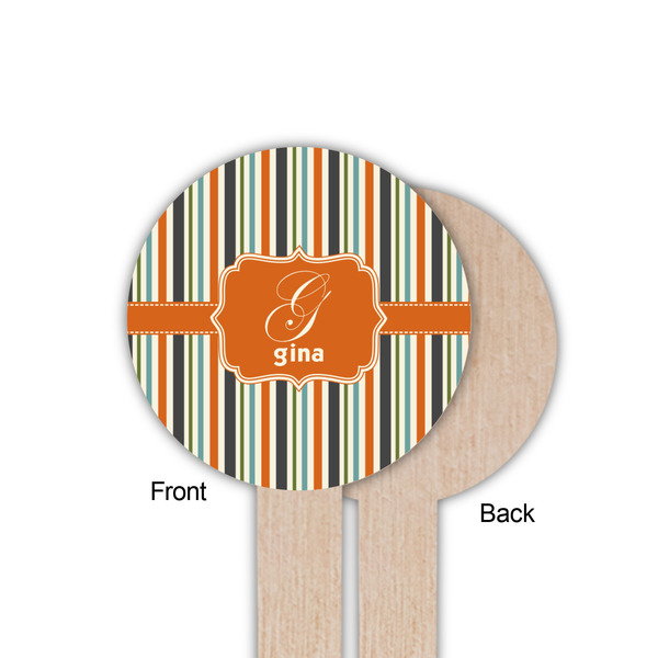 Orange & Blue Stripes Wooden 6" Food Pick - Round - Single Sided - Front & Back