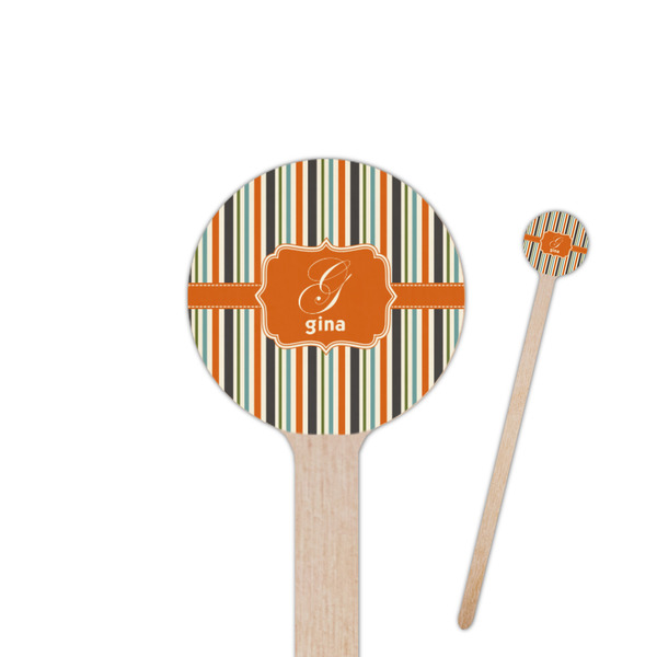 Custom Orange & Blue Stripes Round Wooden Stir Sticks (Personalized)