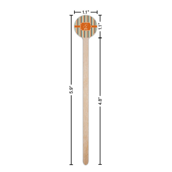 Orange & Blue Stripes Wooden 6" Stir Stick - Round - Dimensions