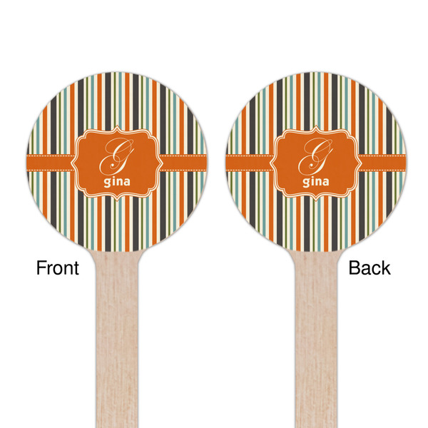 Orange & Blue Stripes Wooden 6" Stir Stick - Round - Double Sided - Front & Back