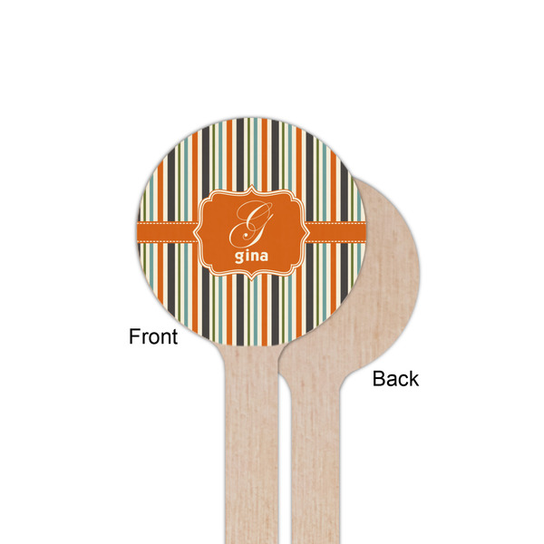 Orange & Blue Stripes Wooden 6" Stir Stick - Round - Single Sided - Front & Back