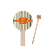Orange & Blue Stripes 7.5" Round Wooden Stir Sticks - Single Sided (Personalized)