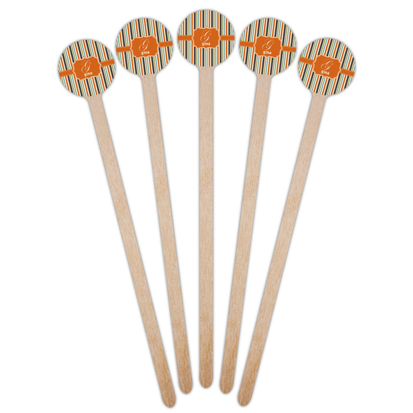 Orange & Blue Stripes Wooden 7.5" Stir Stick - Round - Fan View