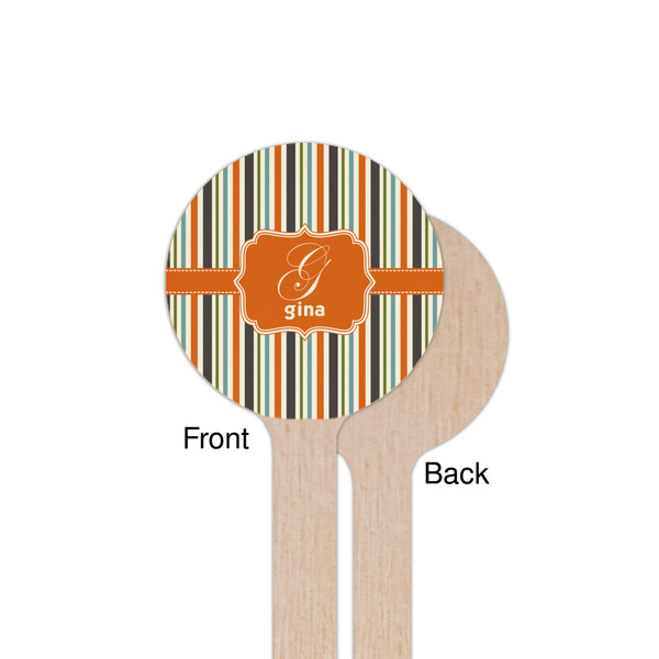 Orange & Blue Stripes Wooden 7.5" Stir Stick - Round - Single Sided - Front & Back