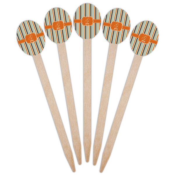 Orange & Blue Stripes Wooden Food Pick - Oval - Fan View