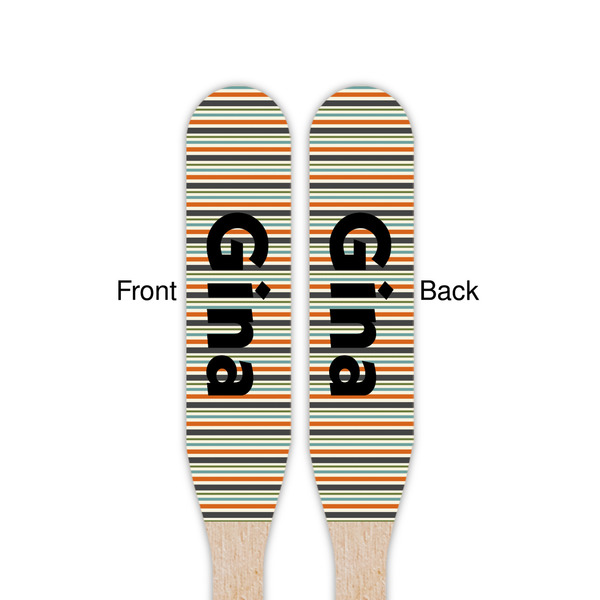 Orange & Blue Stripes Wooden Food Pick - Paddle - Double Sided - Front & Back