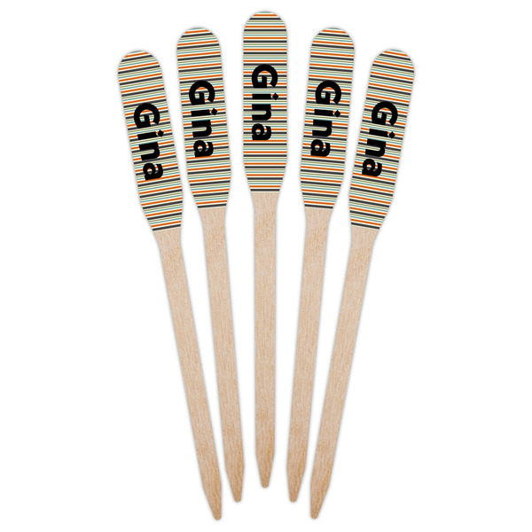 Orange & Blue Stripes Wooden Food Pick - Paddle - Fan View
