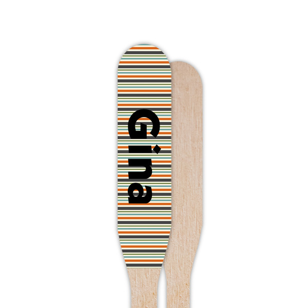Orange & Blue Stripes Wooden Food Pick - Paddle - Single Sided - Front & Back