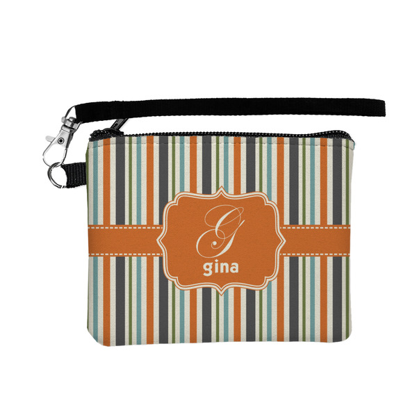 Custom Orange & Blue Stripes Wristlet ID Case w/ Name and Initial