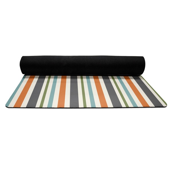Orange & Blue Stripes Yoga Mat Rolled up Black Rubber Backing