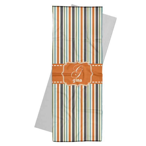 Custom Orange & Blue Stripes Yoga Mat Towel (Personalized)