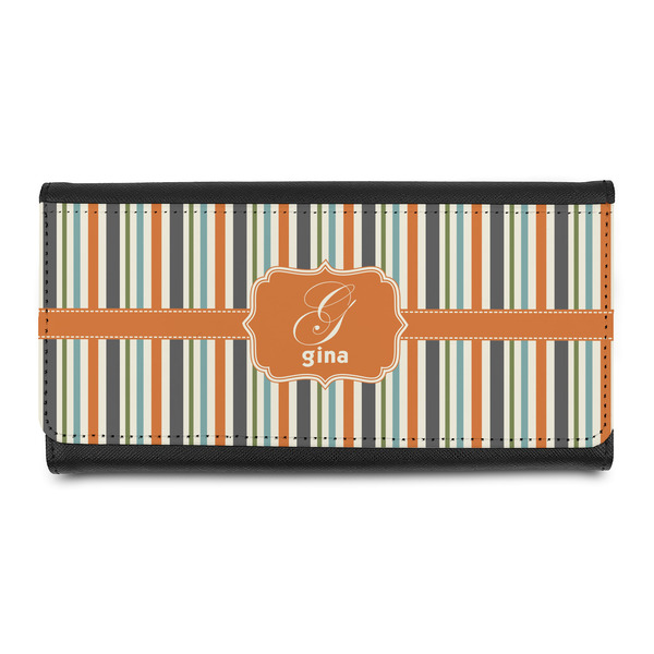 Custom Orange & Blue Stripes Leatherette Ladies Wallet (Personalized)