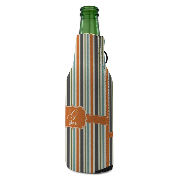 Orange & Blue Stripes Zipper Bottle Cooler - ANGLE (bottle)