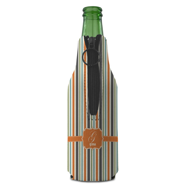 Orange & Blue Stripes Zipper Bottle Cooler - BACK (bottle)